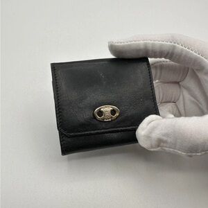 Celine Black Leather Card Holder with Gold Accent
